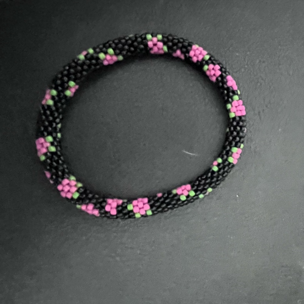 Beaded Bracelet with Pink and Green Accents